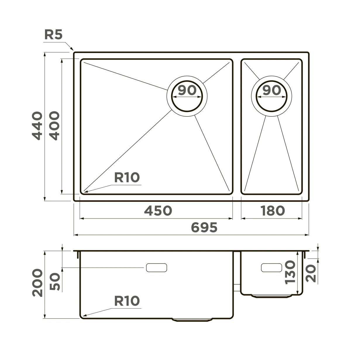 Мойка для кухни Omoikiri Taki 69-2-U/IF-L Side — in